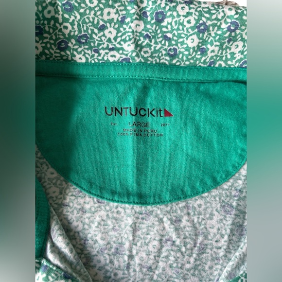 UNTUCKit Polo Shirt 100% Pima Cotton Short Sleeve Green Floral Print, size L - Picture 8 of 10